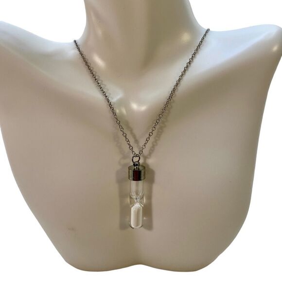 Mini Hour Glass White Sand Pendant Necklace. - Picture 5 of 5